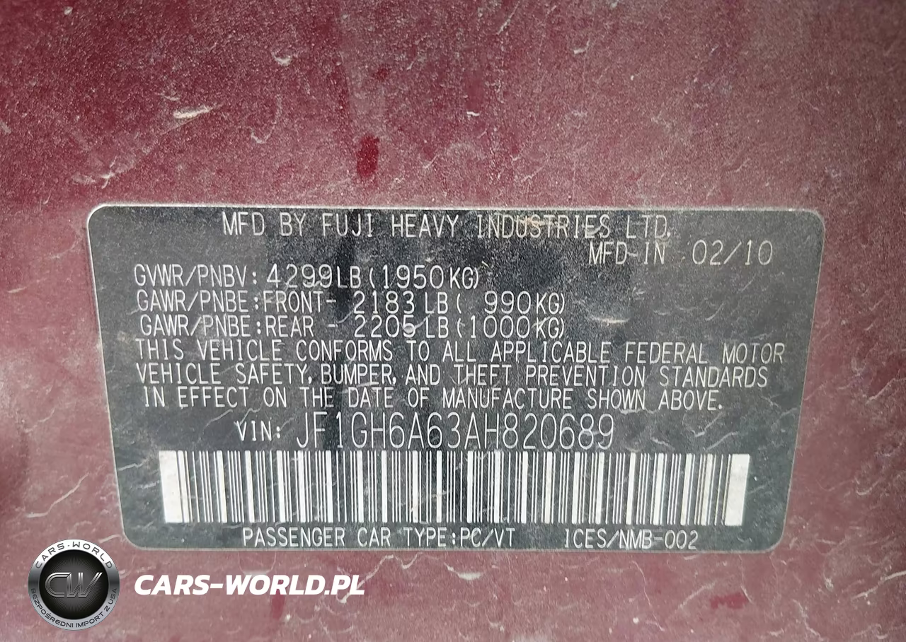 2010 Subaru Impreza 2.5I VIN:JF1GH6A63AH820689 - 9