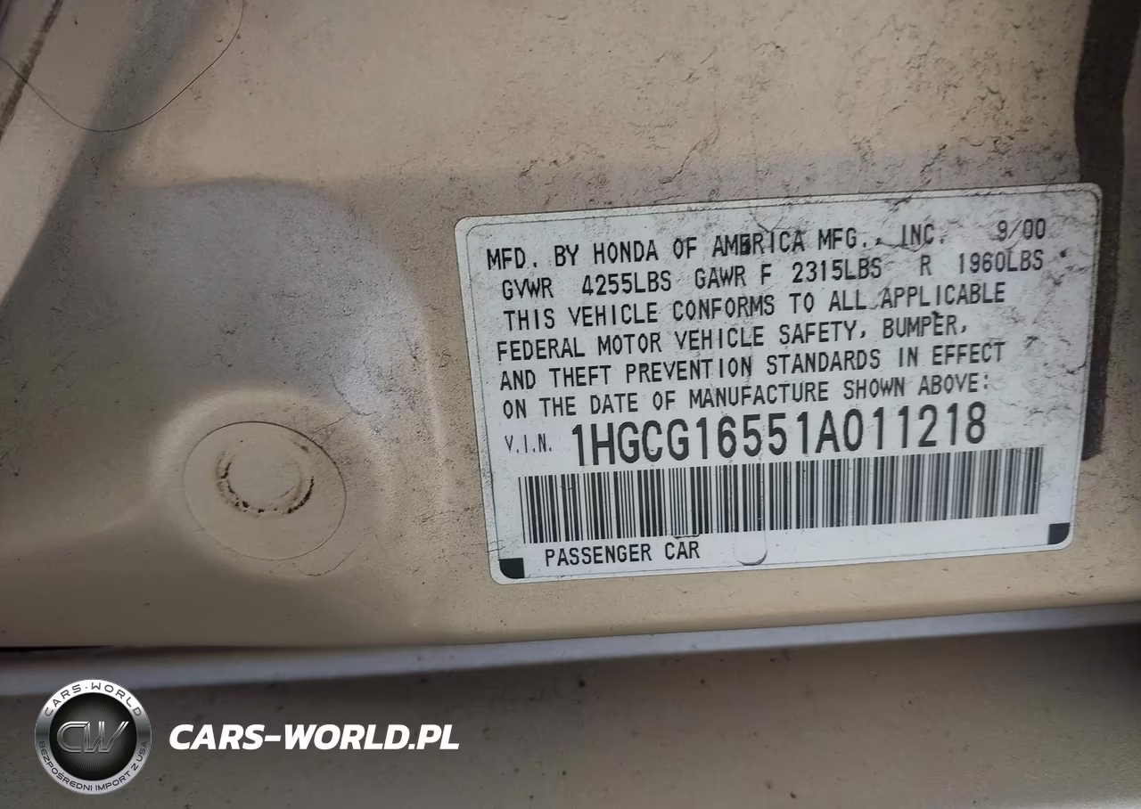 2001 Honda Accord 3.0 Ex VIN:1HGCG16551A011218 - 9