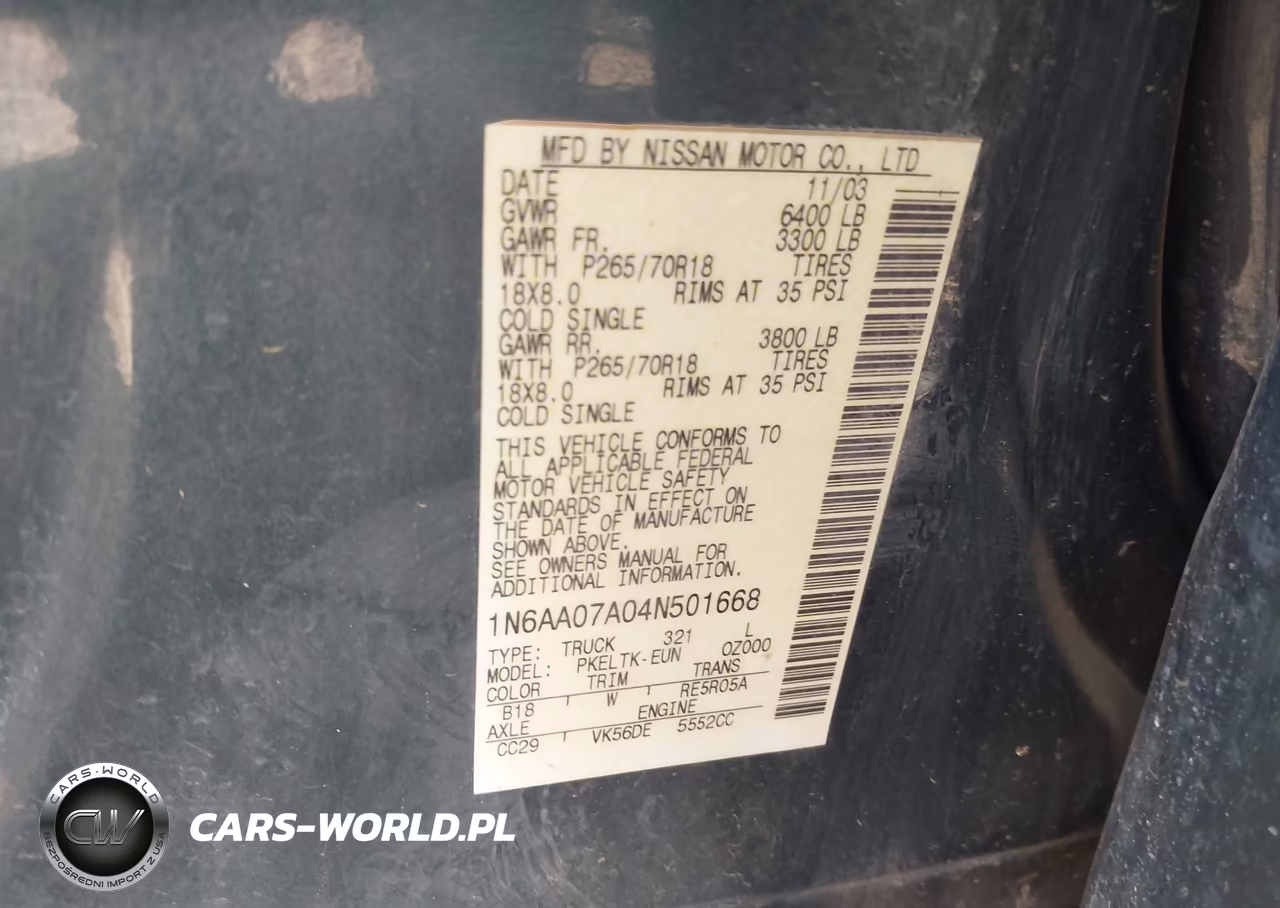 2004 Nissan Titan Se VIN:1N6AA07A04N501668 - 9