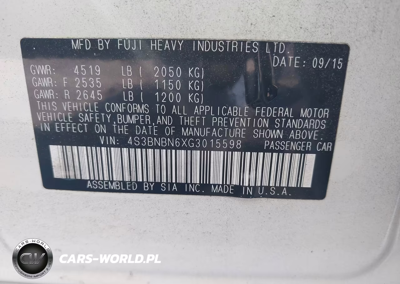 2016 Subaru Legacy 2.5I Limited VIN:4S3BNBN6XG3015598 - 9