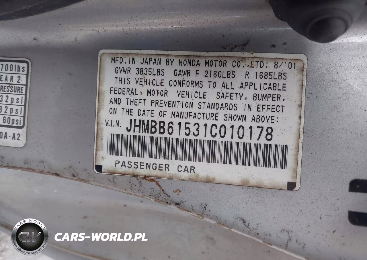 2001 Honda Prelude Type Sh VIN:JHMBB61531C010178 - 9