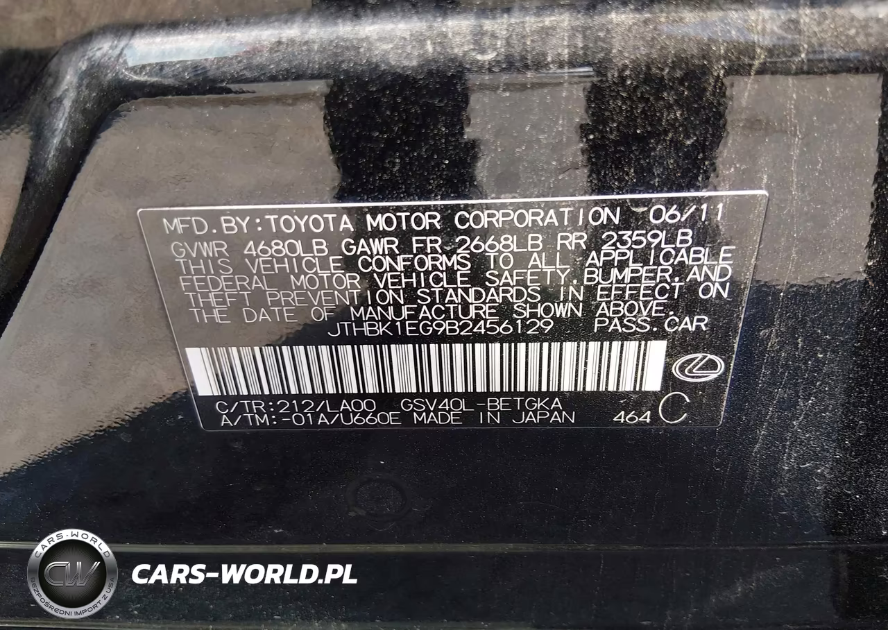 2011 Lexus Es 350 VIN:JTHBK1EG9B2456129 - 9