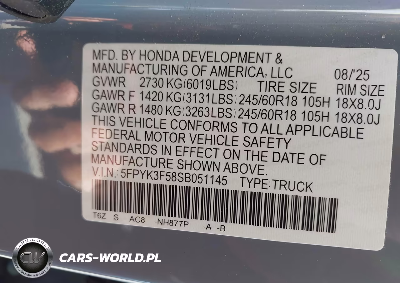 2025 Honda Ridgeline Rtl VIN:5FPYK3F58SB051145 - 9