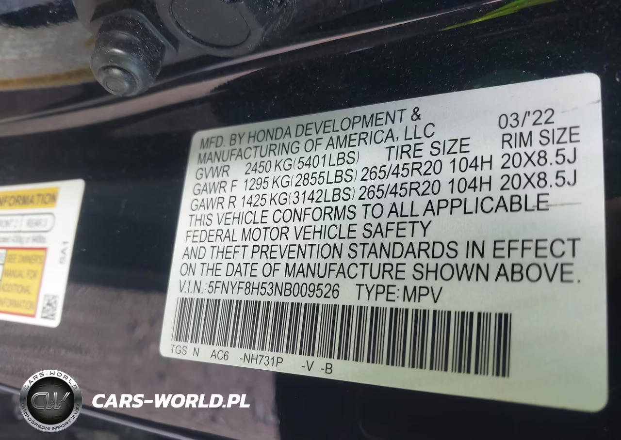 2022 Honda Passport Awd Ex-L VIN:5FNYF8H53NB009526 - 9
