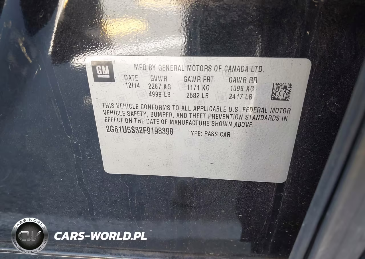 2015 Cadillac Xts W20 Livery Package VIN:2G61U5S32F9198398 - 9