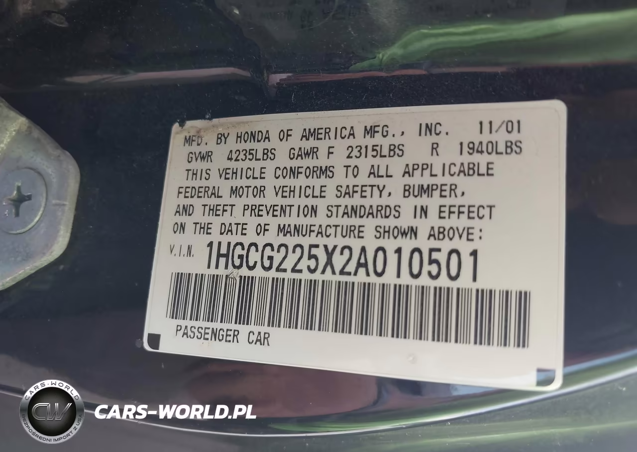 2002 Honda Accord 3.0 Ex VIN:1HGCG225X2A010501 - 9