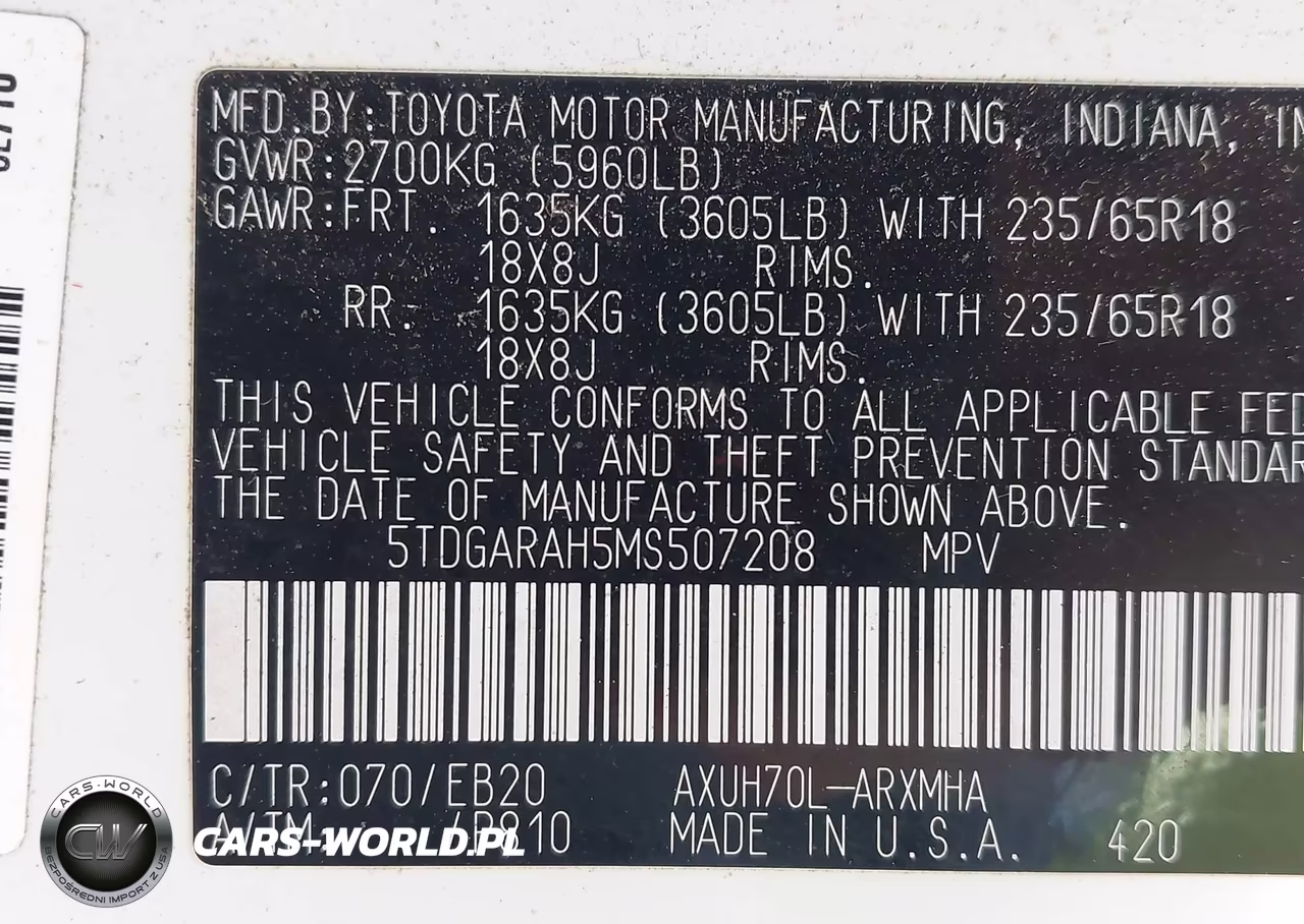 2021 Toyota Highlander Hybrid Xle VIN:5TDGARAH5MS507208 - 9