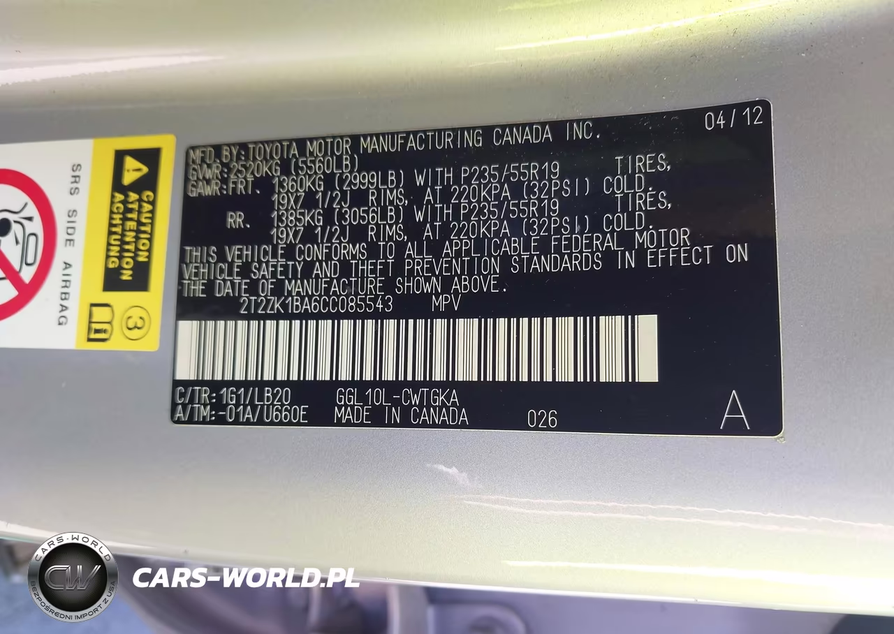 2012 Lexus Rx 350 VIN:2T2ZK1BA6CC085543 - 9