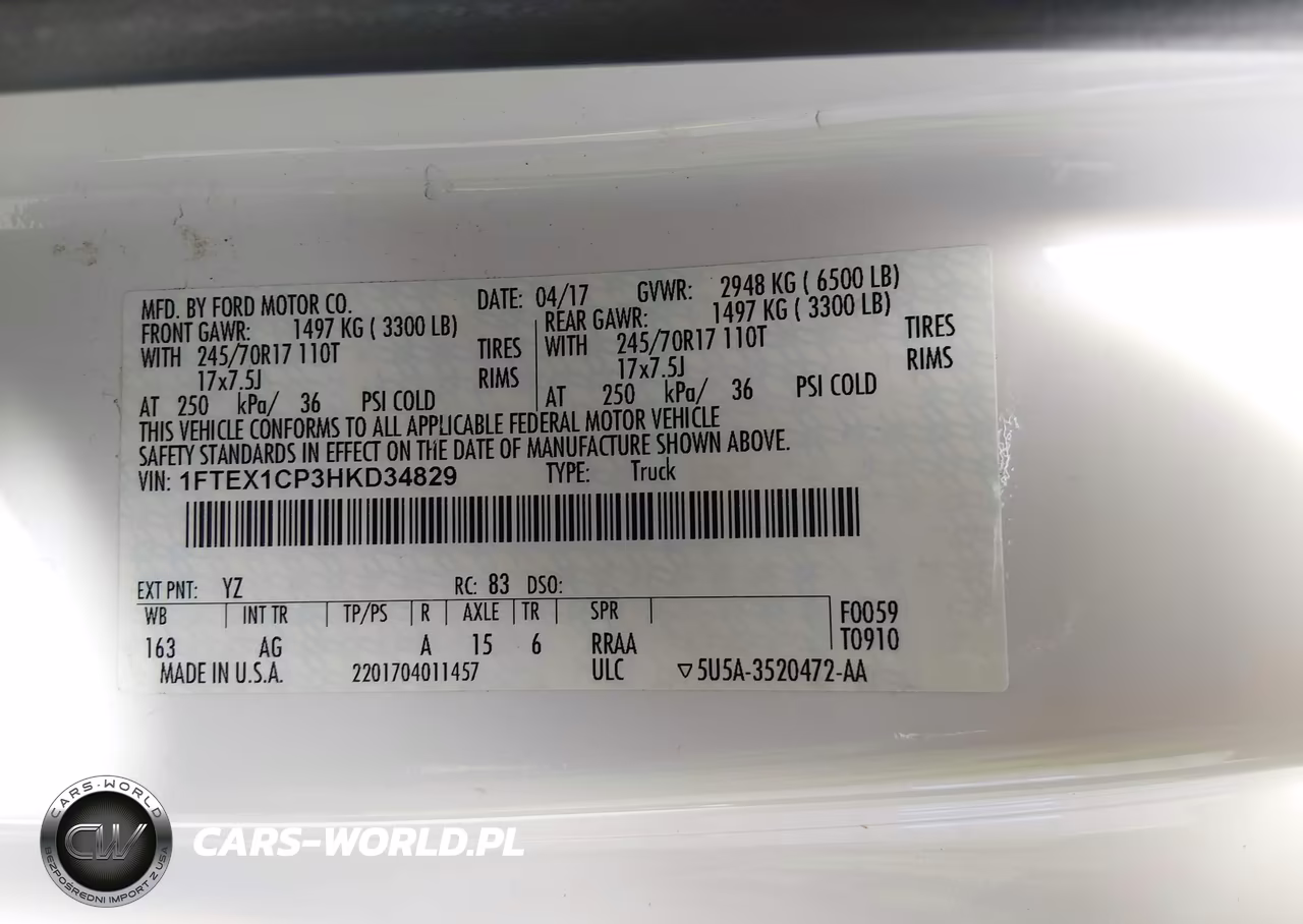2017 Ford F-150 Xl VIN:1FTEX1CP3HKD34829 - 9