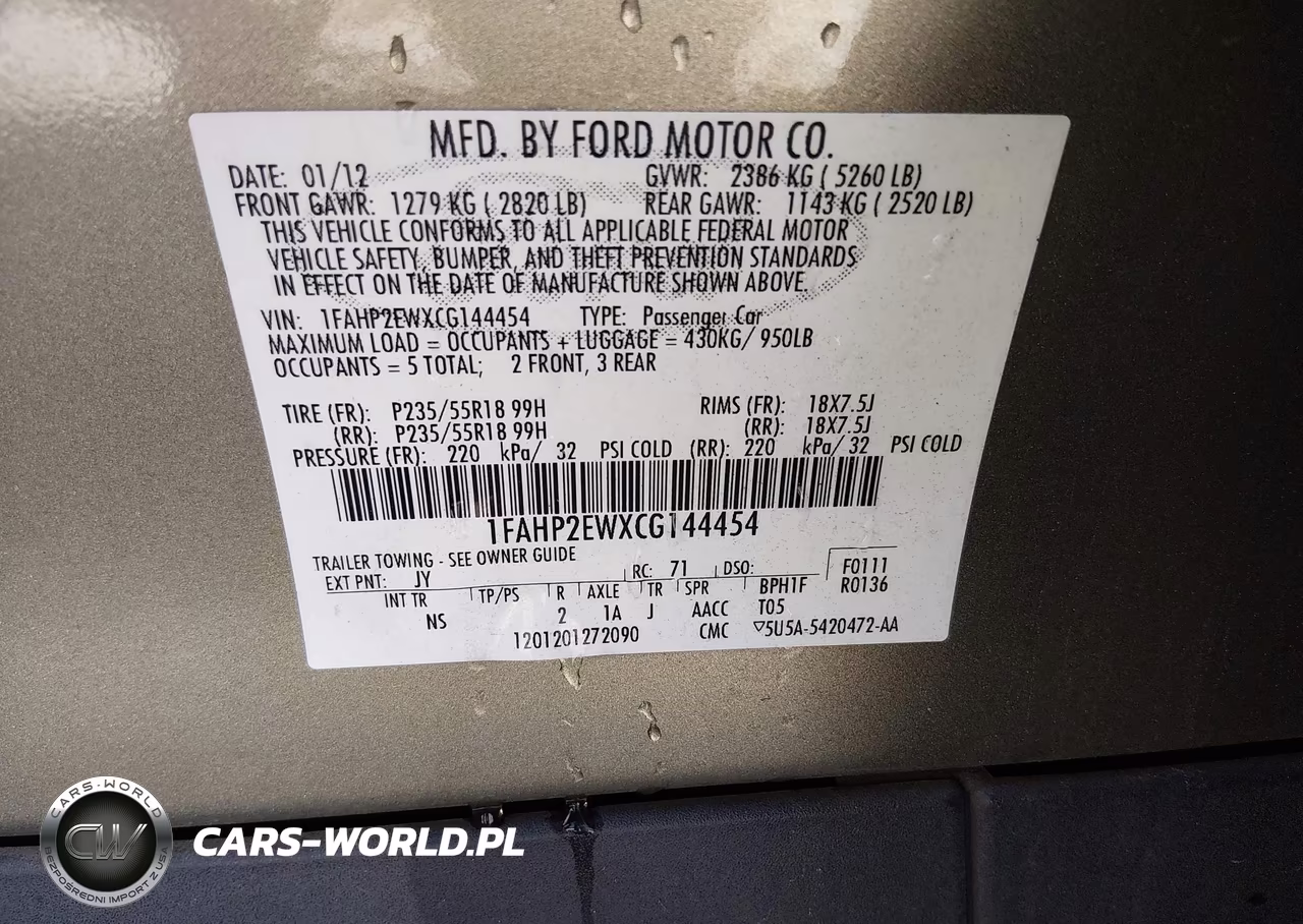 2012 Ford Taurus Sel VIN:1FAHP2EWXCG144454 - 9