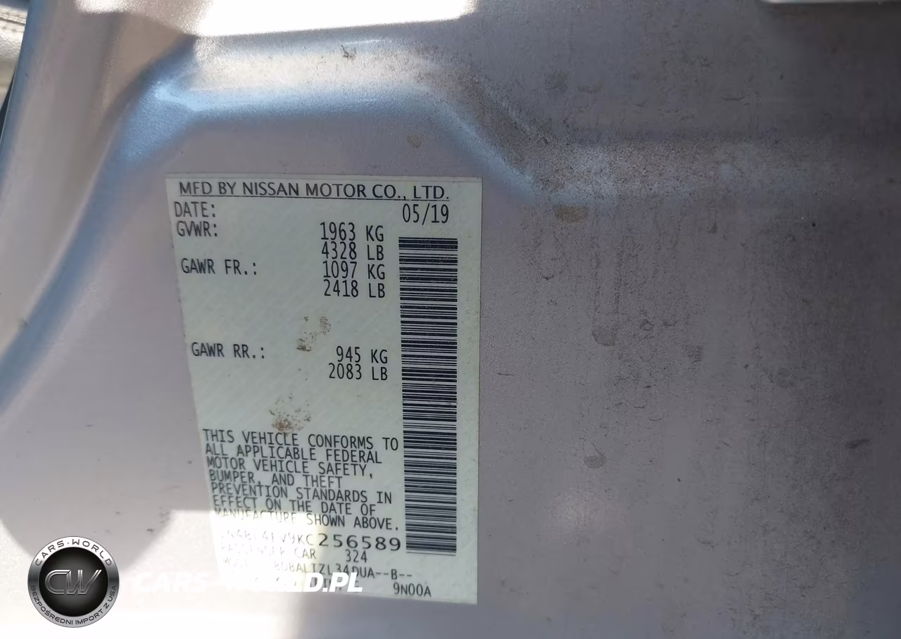 2019 Nissan Altima 2.5 Sl VIN:1N4BL4EV9KC256589 - 9