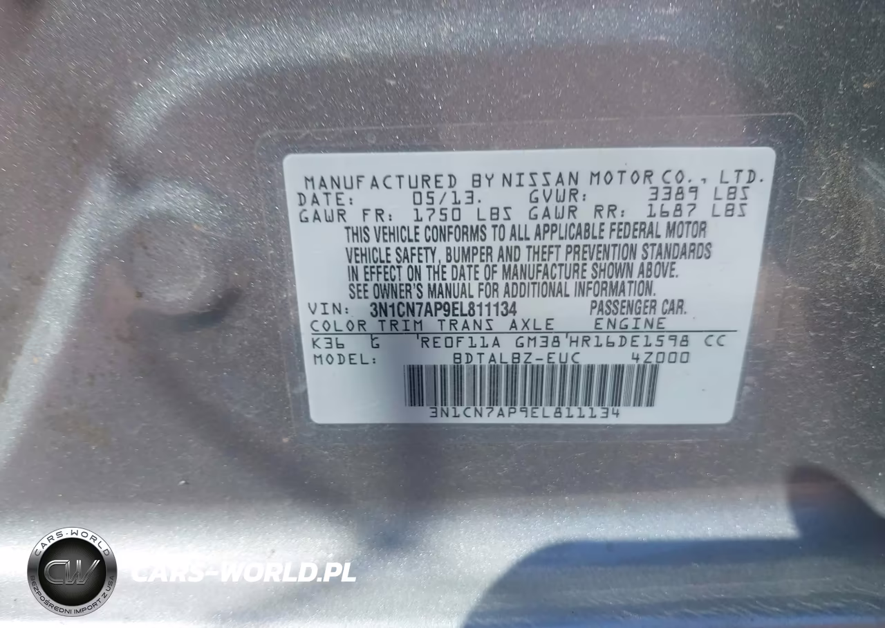 2014 Nissan Versa 1.6 Sv VIN:3N1CN7AP9EL811134 - 9