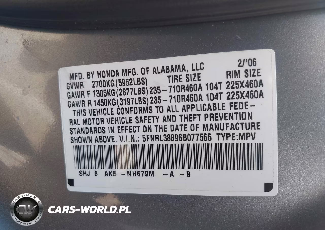 2006 Honda Odyssey Touring VIN:5FNRL38896B077566 - 9