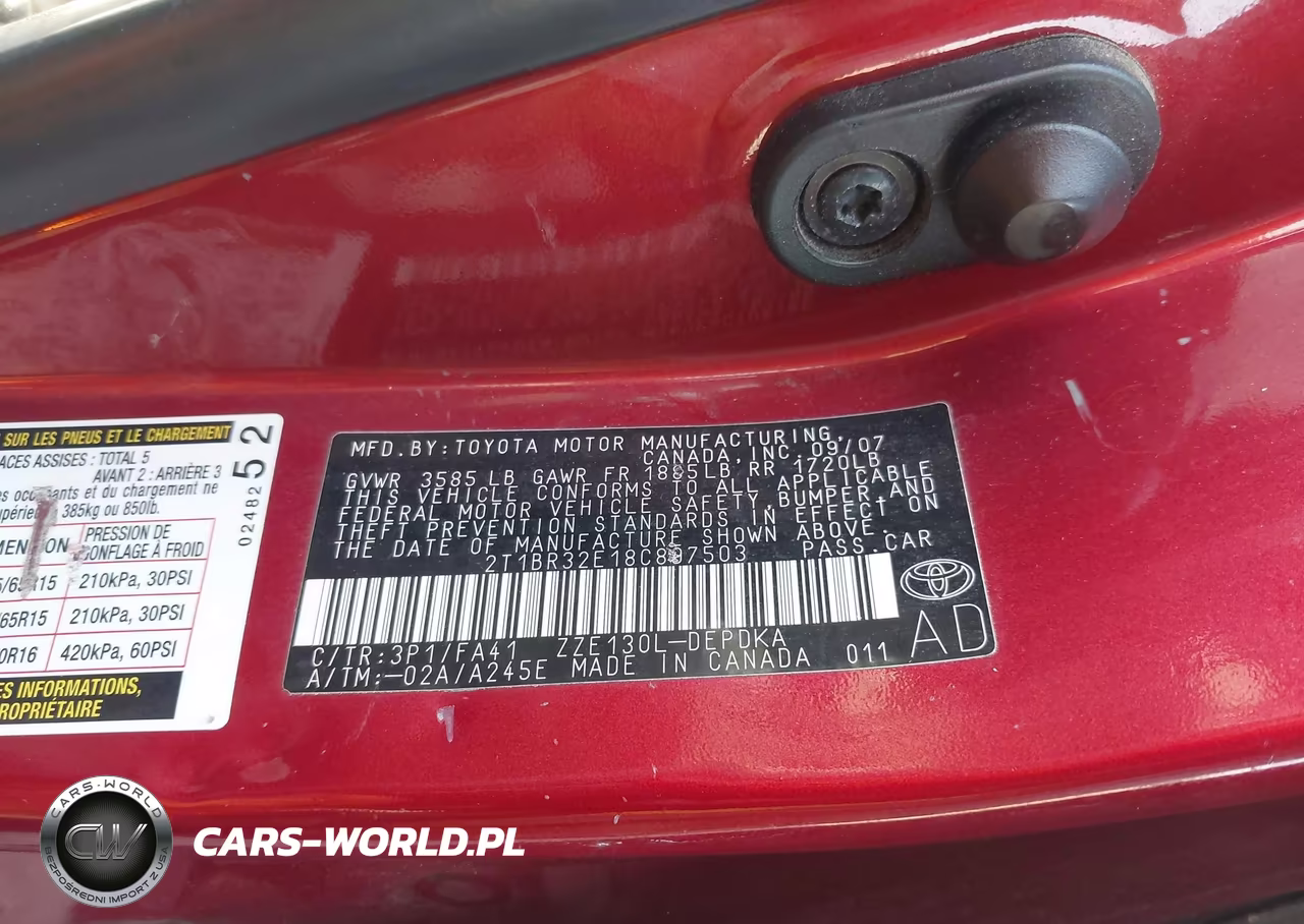 2008 Toyota Corolla Ce VIN:2T1BR32E18C897503 - 9