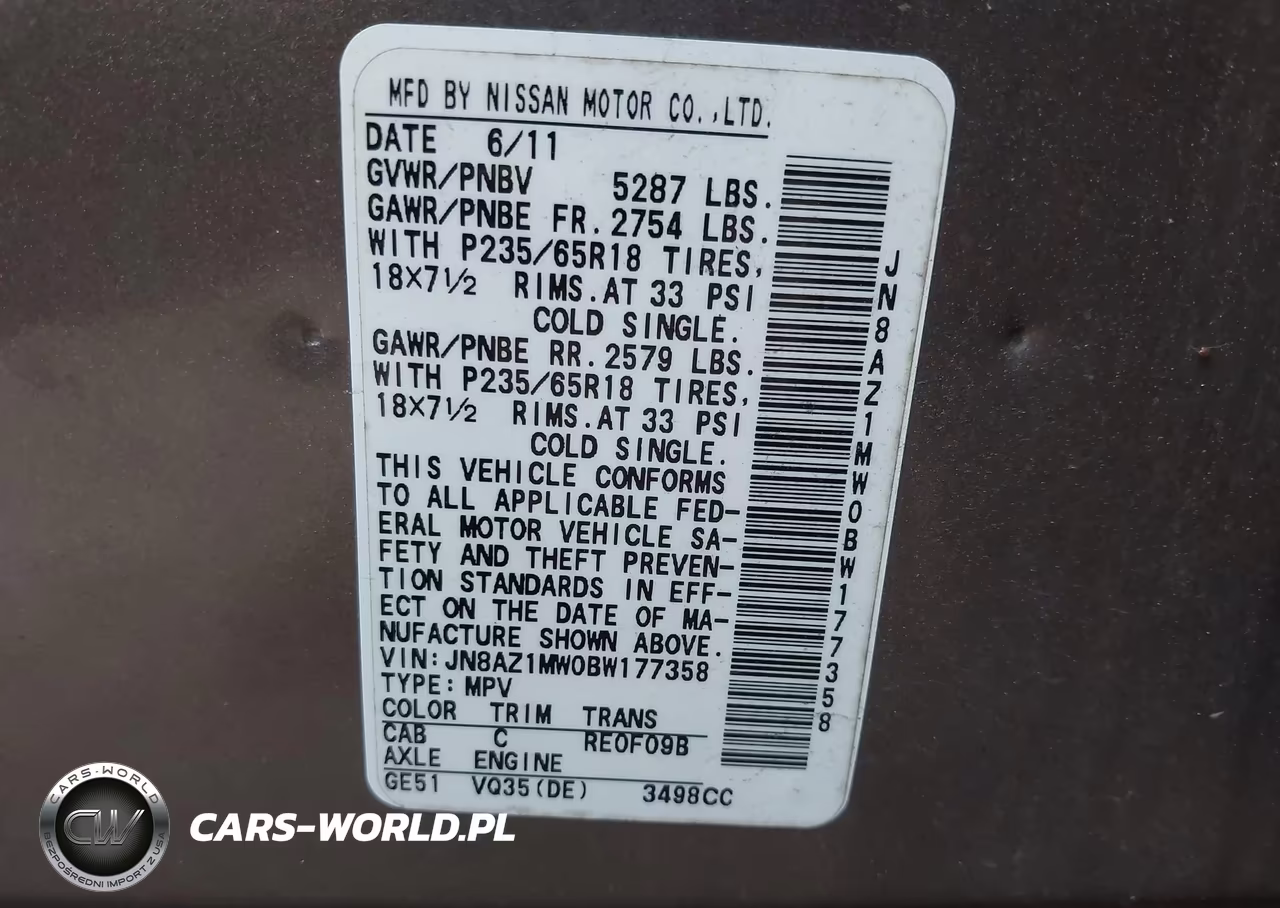 2011 Nissan Murano Sv VIN:JN8AZ1MW0BW177358 - 9