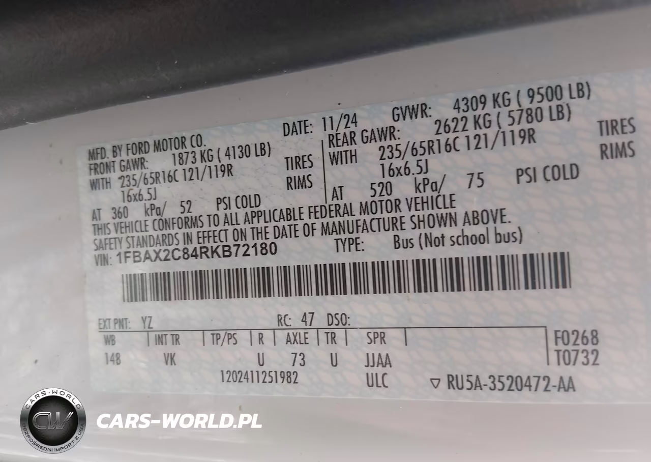 2024 Ford Transit-350 Passenger Van Xl VIN:1FBAX2C84RKB72180 - 9
