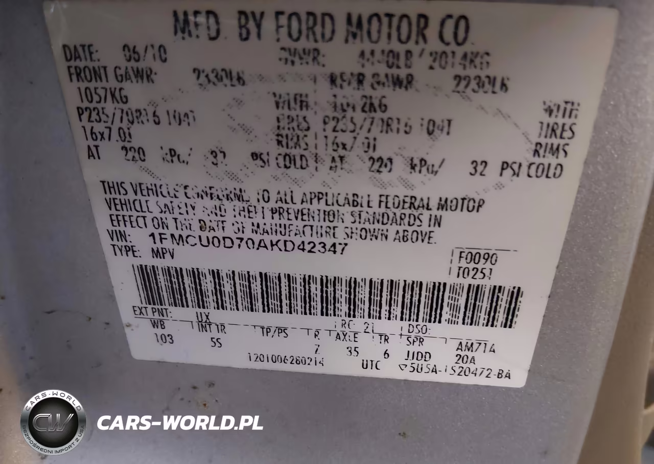 2010 Ford Escape Xlt VIN:1FMCU0D70AKD42347 - 9
