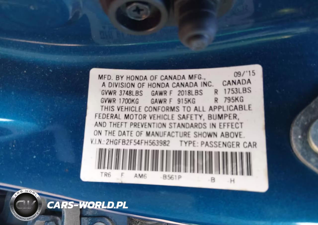 2015 Honda Civic Lx VIN:2HGFB2F54FH563982 - 9