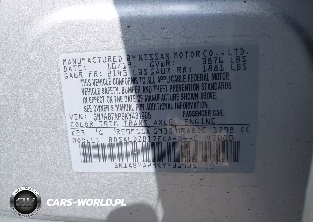 2019 Nissan Sentra Sv VIN:3N1AB7AP9KY431905 - 9