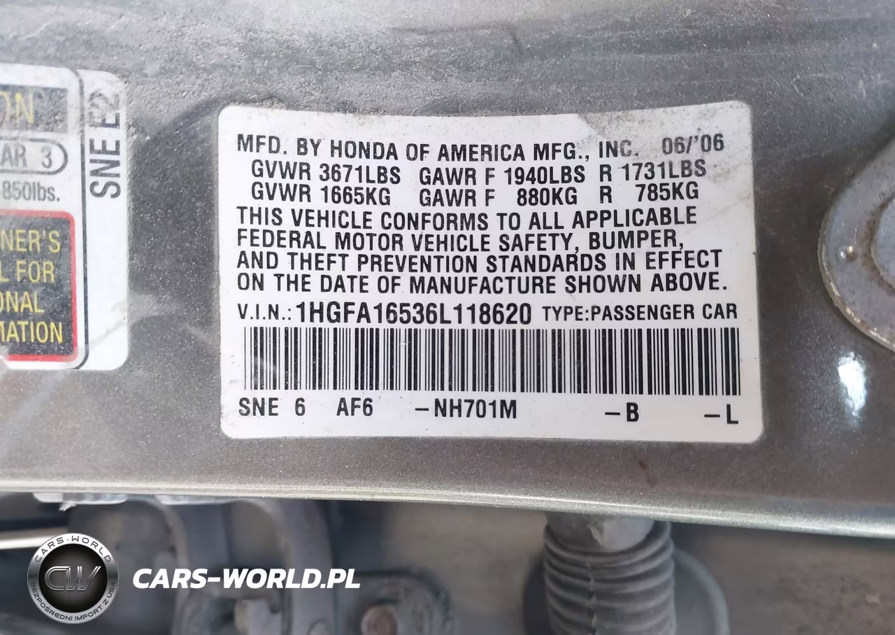 2006 Honda Civic Lx VIN:1HGFA16536L118620 - 9