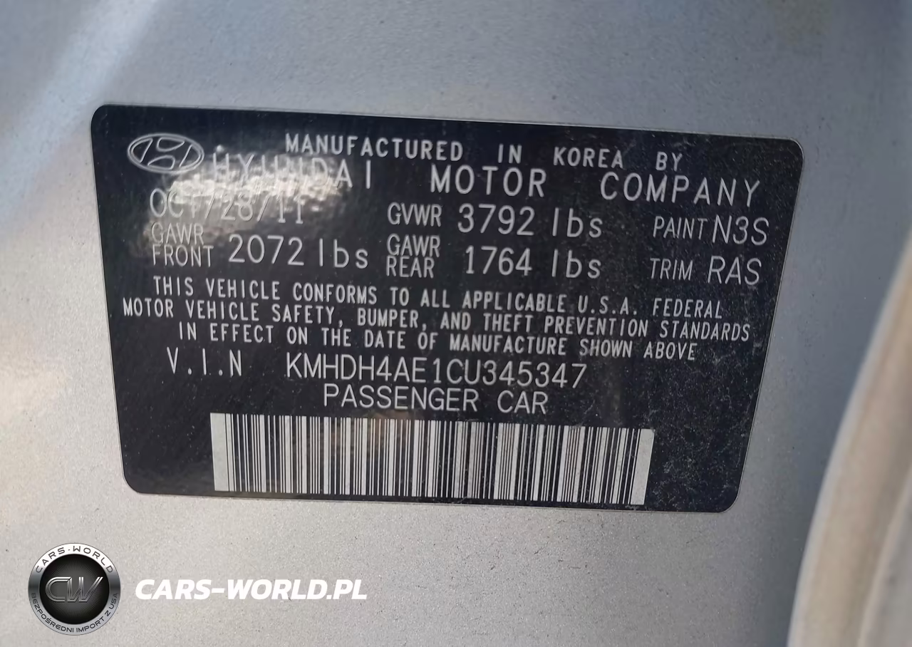 2012 HYUNDAI ELANTRA GLS VIN:KMHDH4AE1CU345347 - 9
