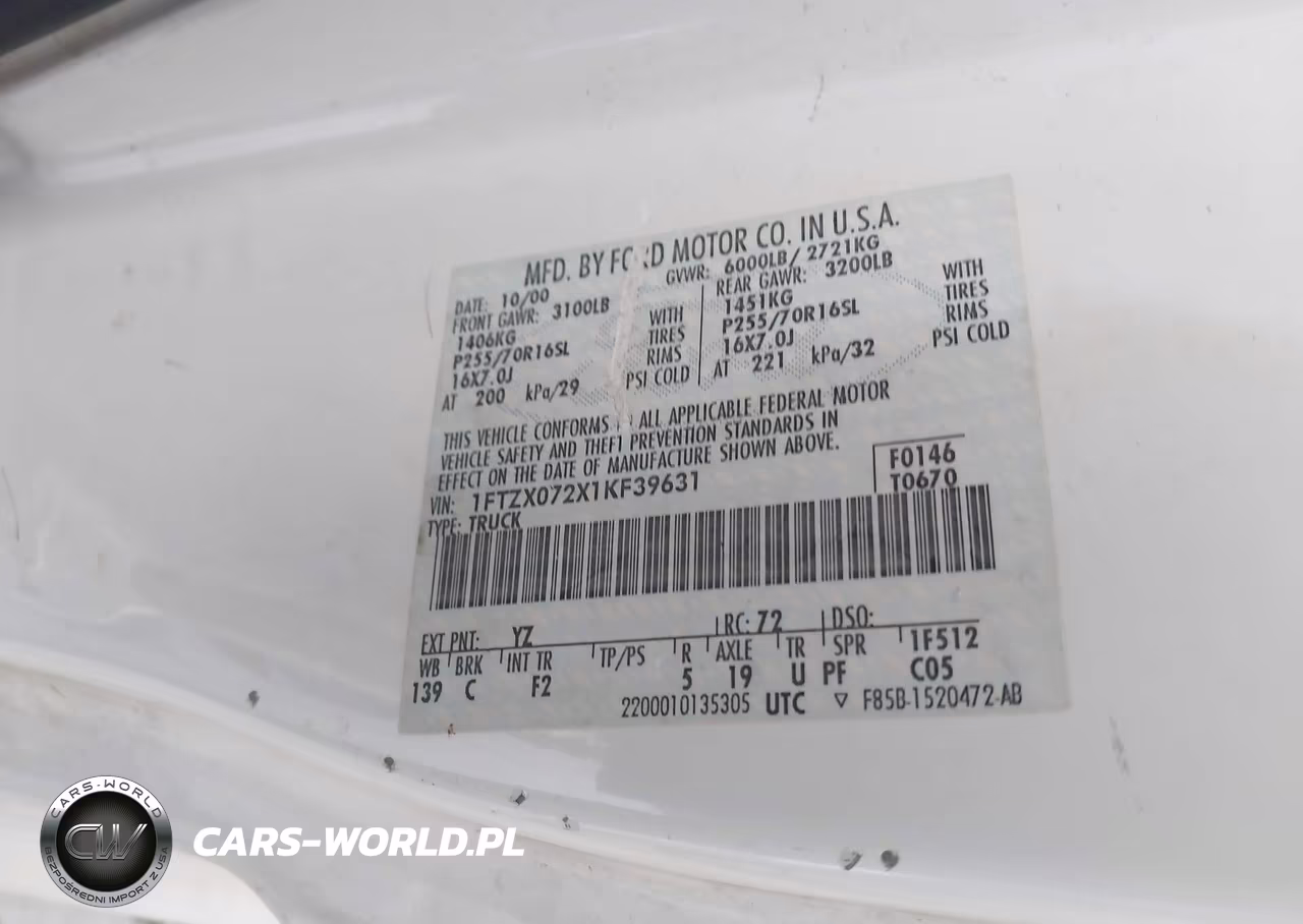 2001 Ford F-150 Xl-Xlt VIN:1FTZX072X1KF39631 - 9