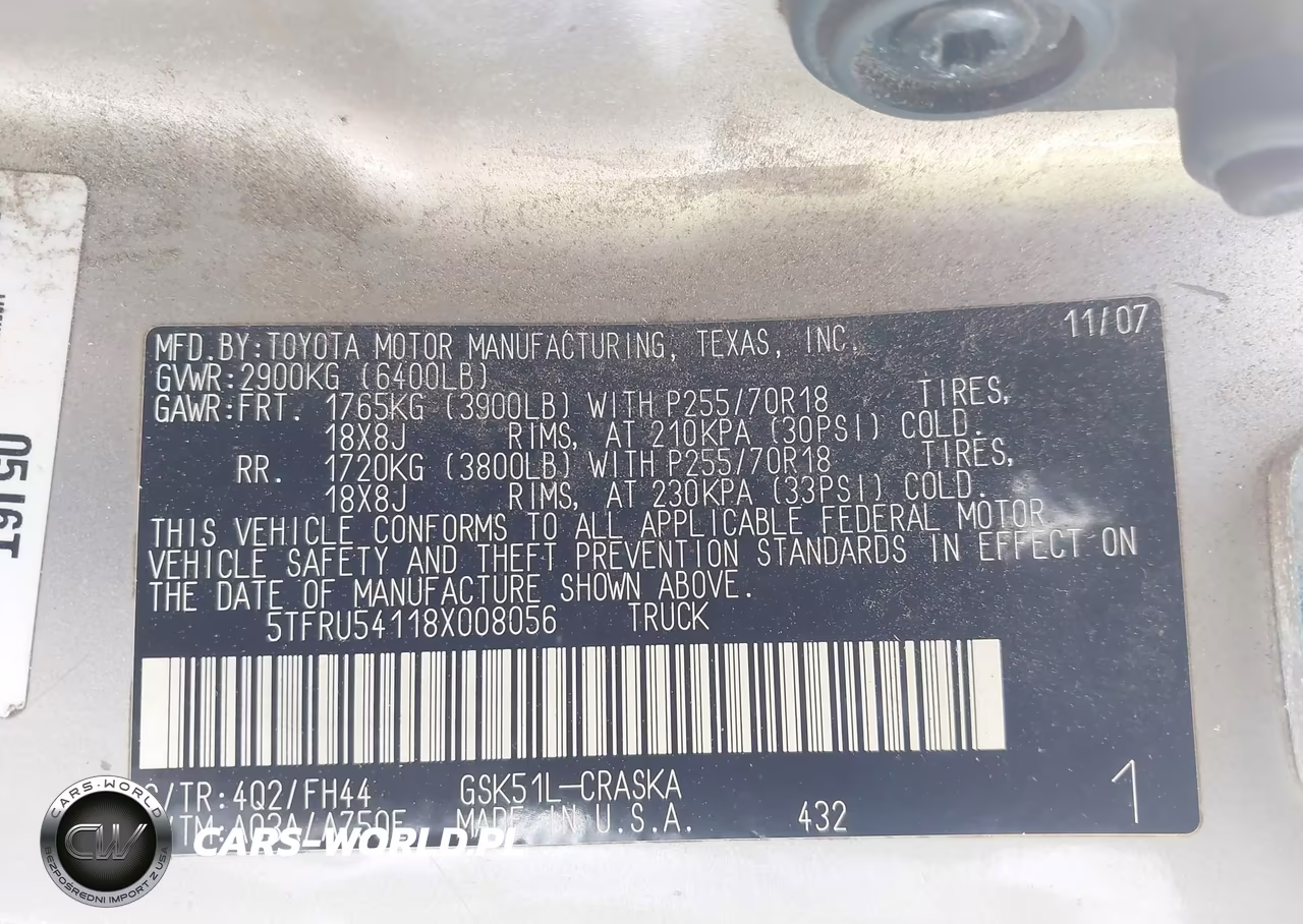 2008 Toyota Tundra Base V6 VIN:5TFRU54118X008056 - 9