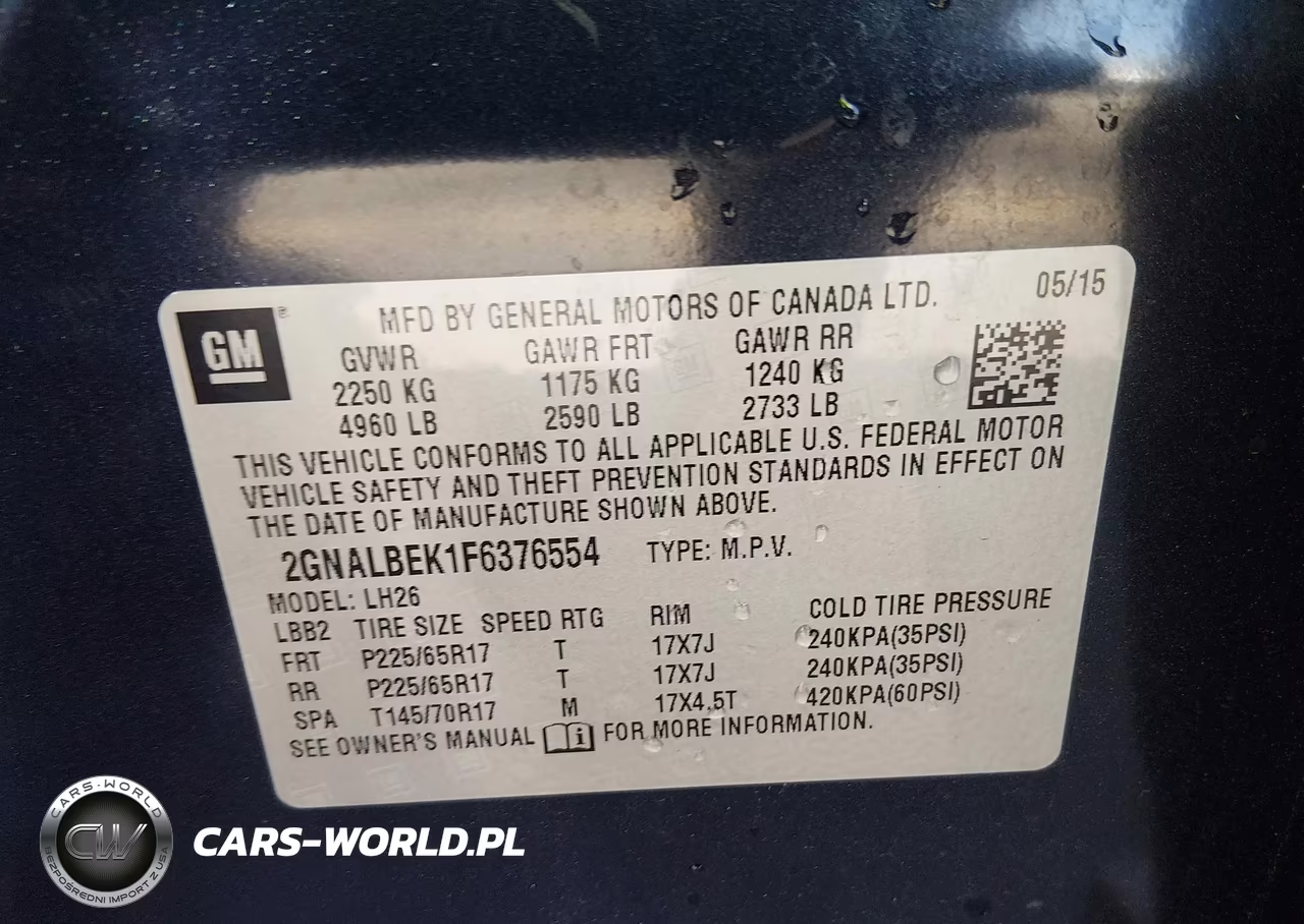 2015 Chevrolet Equinox 1Lt VIN:2GNALBEK1F6376554 - 9