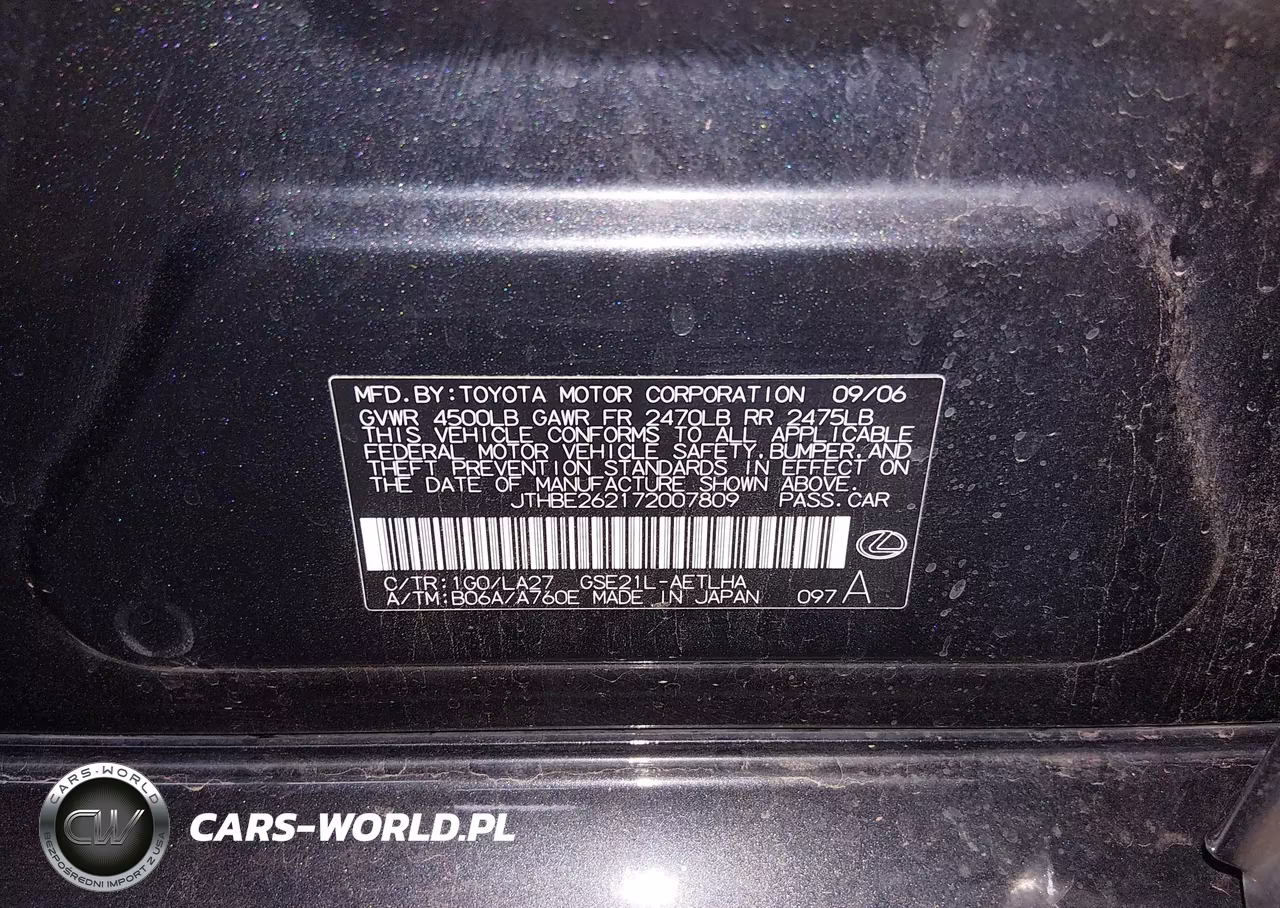 2007 Lexus Is 350 VIN:JTHBE262172007809 - 9
