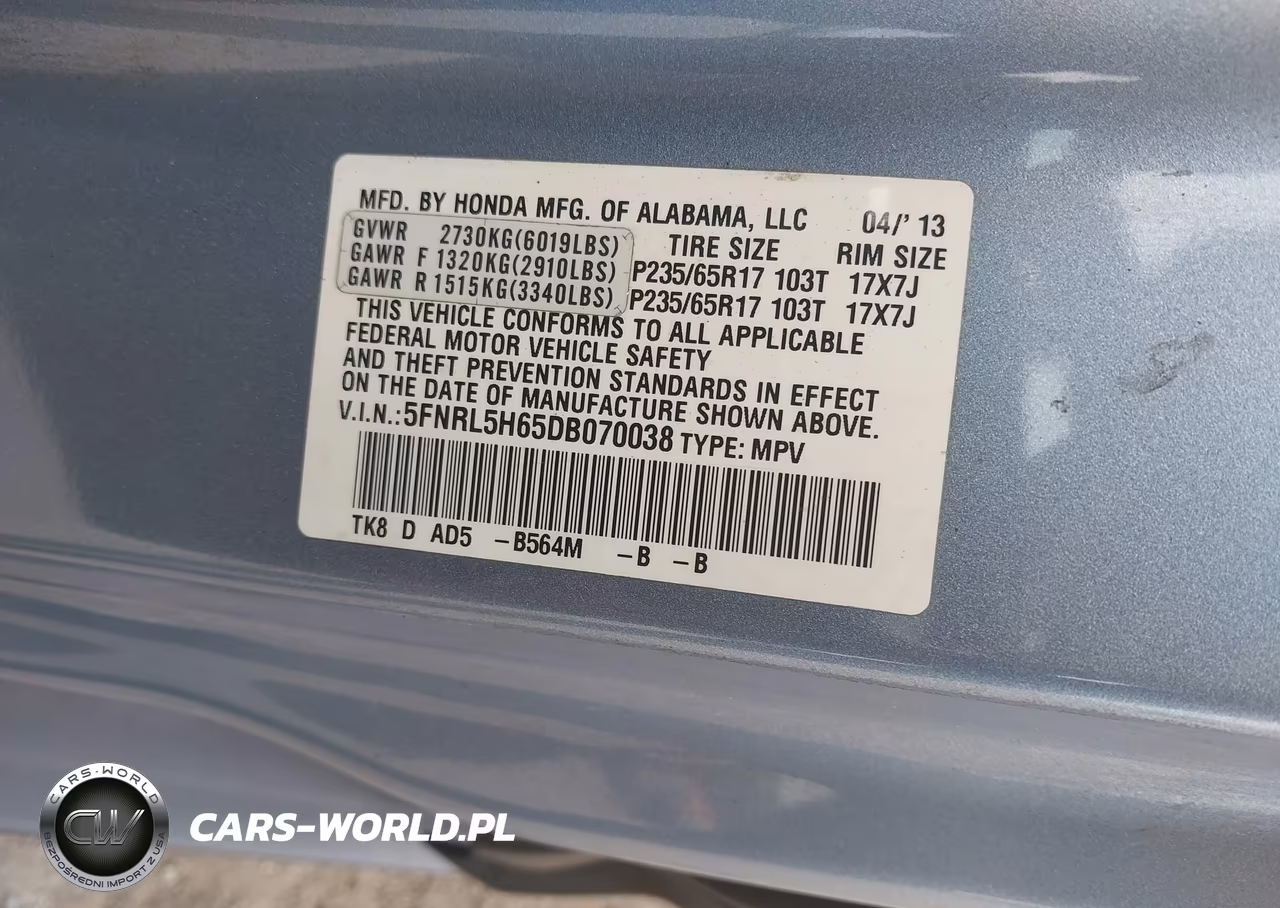 2013 Honda Odyssey Ex-L VIN:5FNRL5H65DB070038 - 9