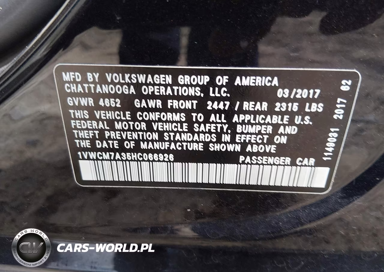 2017 Volkswagen Passat Sel Premium VIN:1VWCM7A35HC066926 - 9