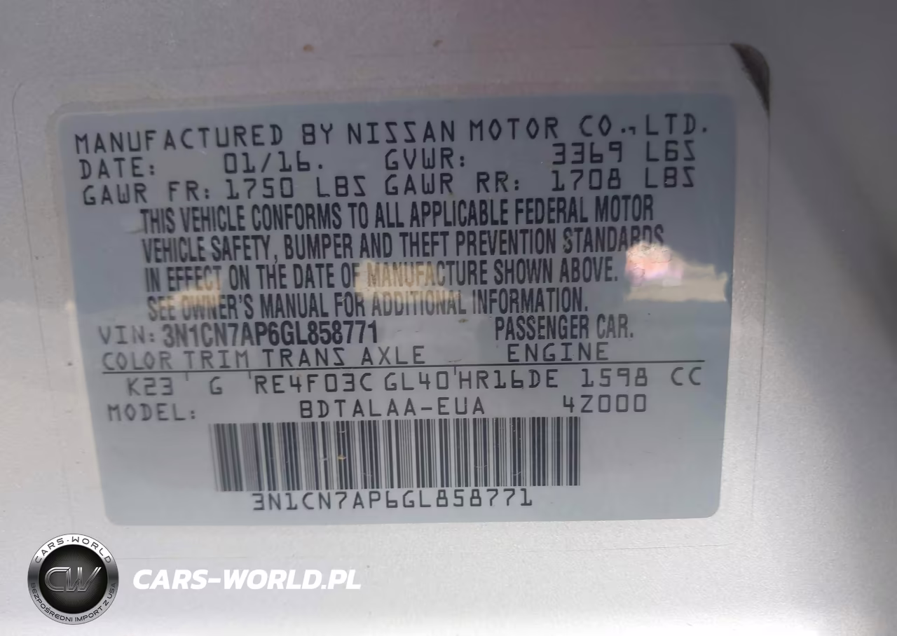 2016 Nissan Versa 1.6 S VIN:3N1CN7AP6GL858771 - 9