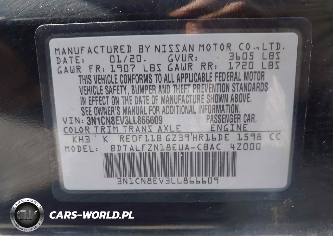 2020 Nissan Versa Sv Xtronic Cvt VIN:3N1CN8EV3LL866609 - 9