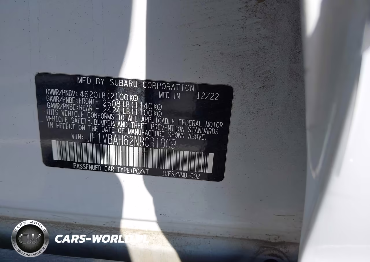 2022 Subaru Wrx Premium VIN:JF1VBAH62N8031909 - 9