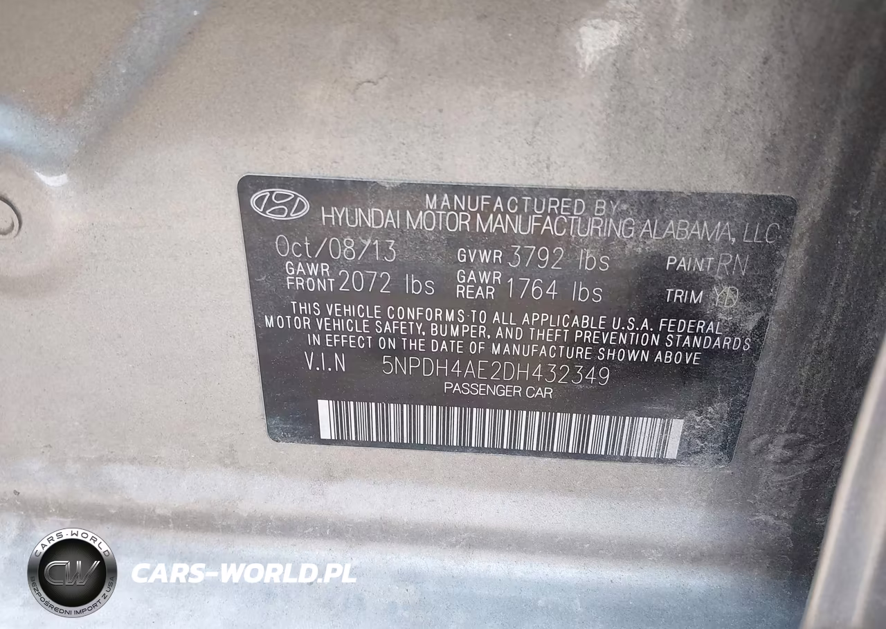 2013 Hyundai Elantra Gls VIN:5NPDH4AE2DH432349 - 9
