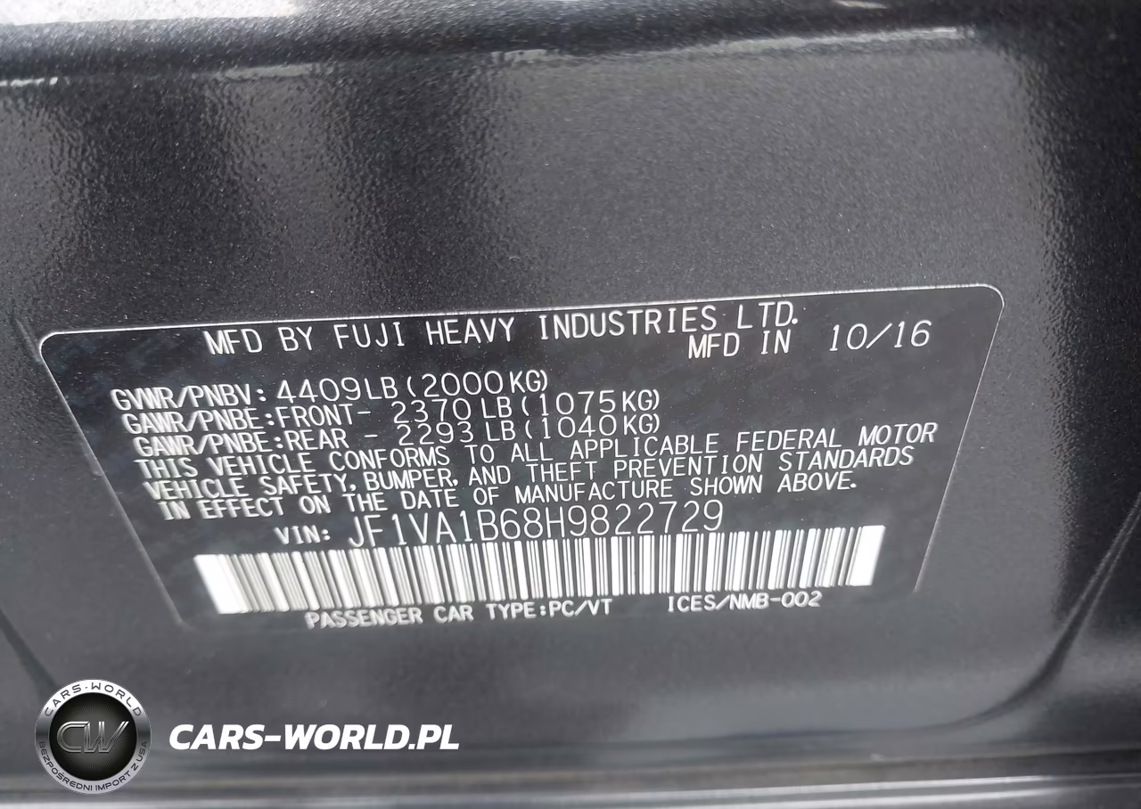 2017 Subaru Wrx VIN:JF1VA1B68H9822729 - 9
