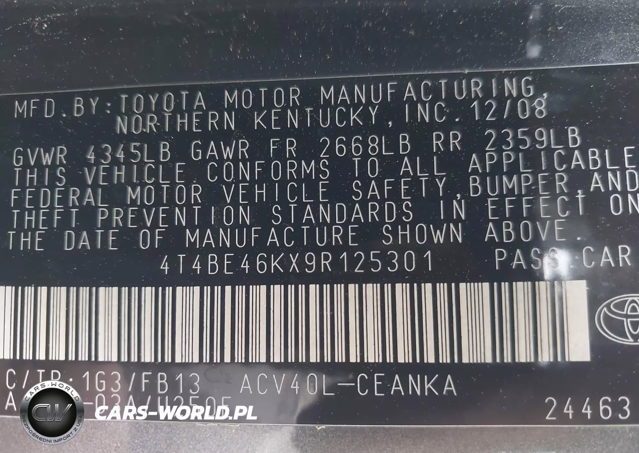 2009 Toyota Camry Le VIN:4T4BE46KX9R125301 - 9