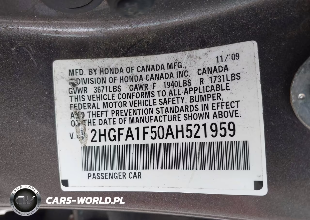 2010 Honda Civic Lx VIN:2HGFA1F50AH521959 - 9