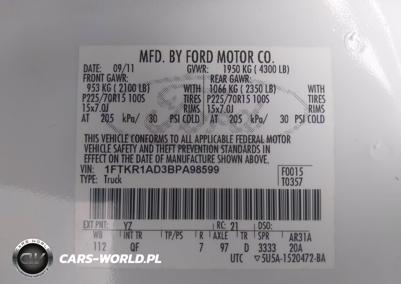 2011 Ford Ranger Xl VIN:1FTKR1AD3BPA98599 - 9
