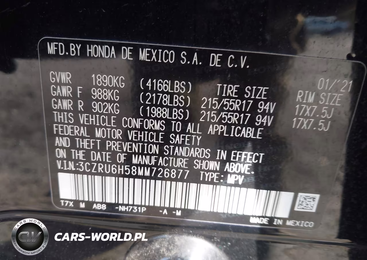 2021 Honda Hr-V Ex VIN:3CZRU6H58MM726877 - 9