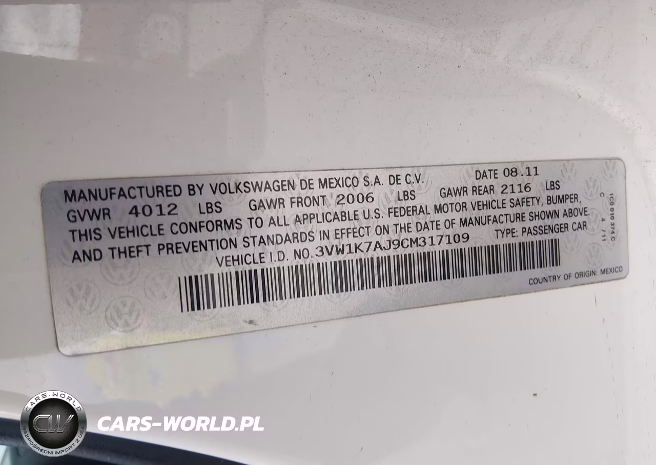 2012 Volkswagen Jetta 2.0L S VIN:3VW1K7AJ9CM317109 - 9