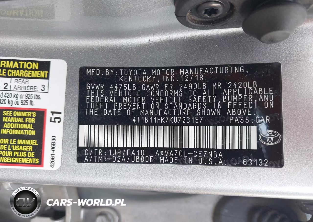 2019 Toyota Camry Le VIN:4T1B11HK7KU723157 - 9