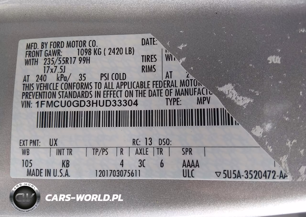 2017 Ford Escape Se VIN:1FMCU0GD3HUD33304 - 9