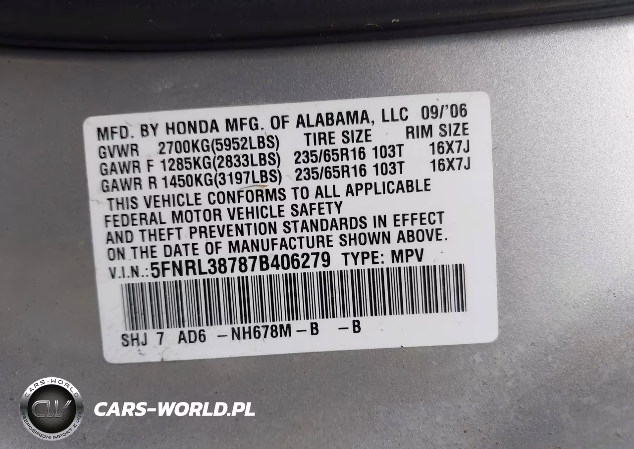 2007 Honda Odyssey Ex-L VIN:5FNRL38787B406279 - 9