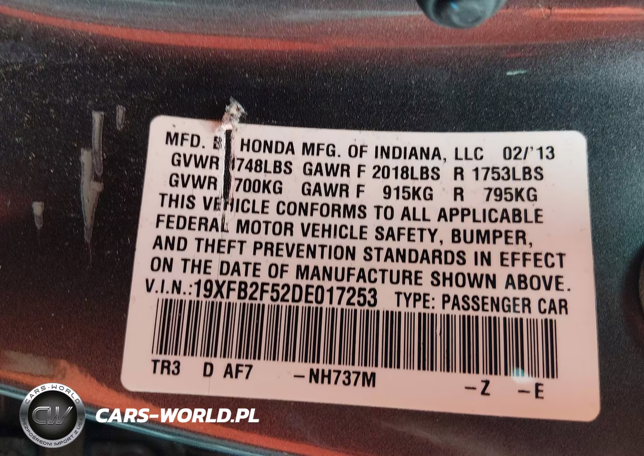 2013 Honda Civic Lx VIN:19XFB2F52DE017253 - 9