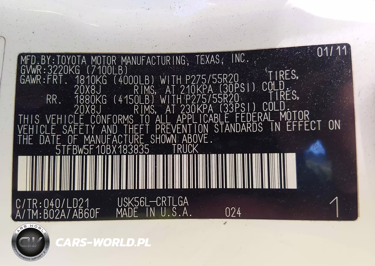 2011 Toyota Tundra Limited 5.7L V8 VIN:5TFBW5F10BX183835 - 9