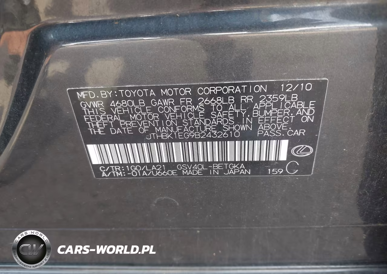 2011 Lexus Es 350 VIN:JTHBK1EG9B2432610 - 9