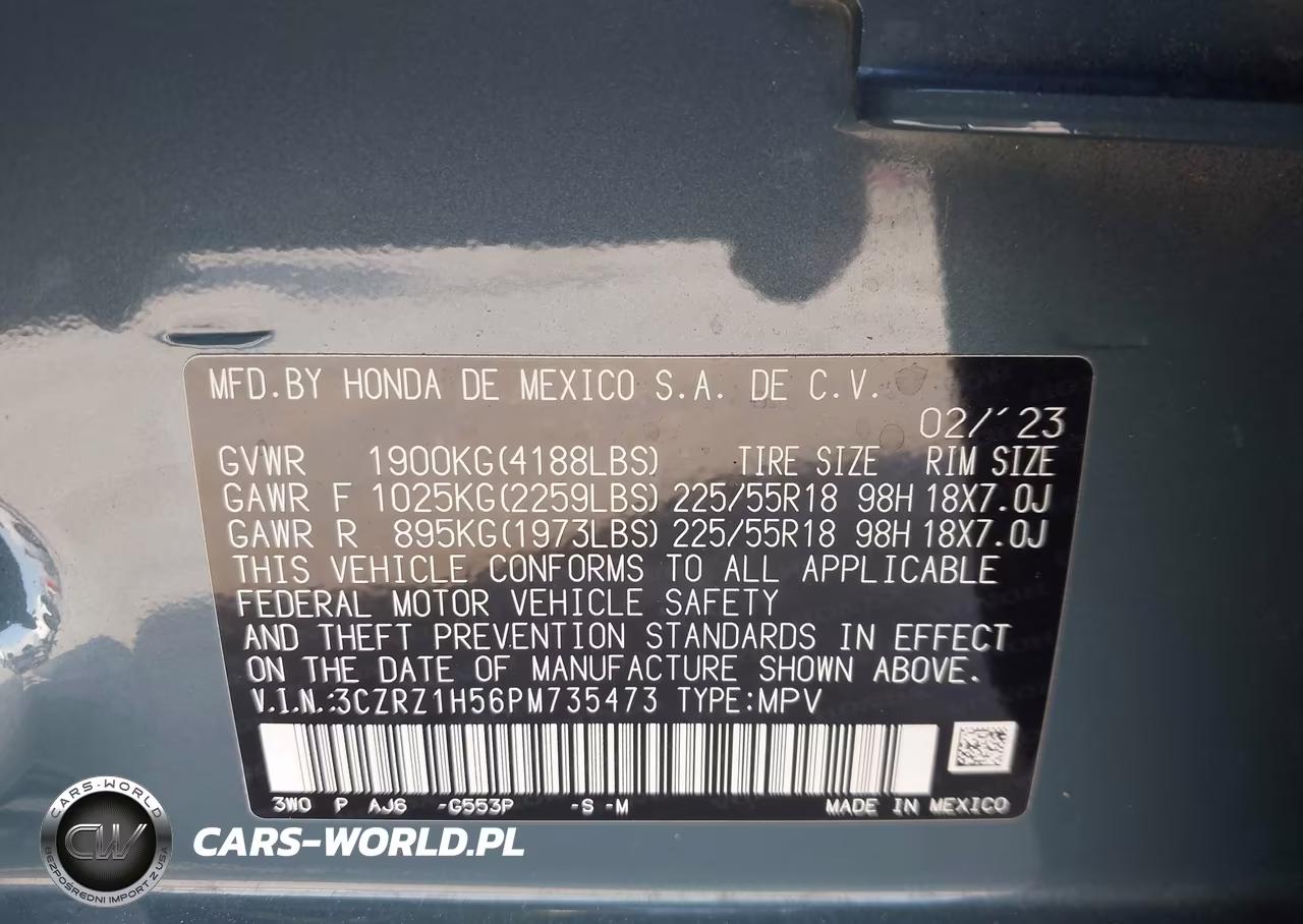 2023 Honda Hr-V 2Wd Sport VIN:3CZRZ1H56PM735473 - 9