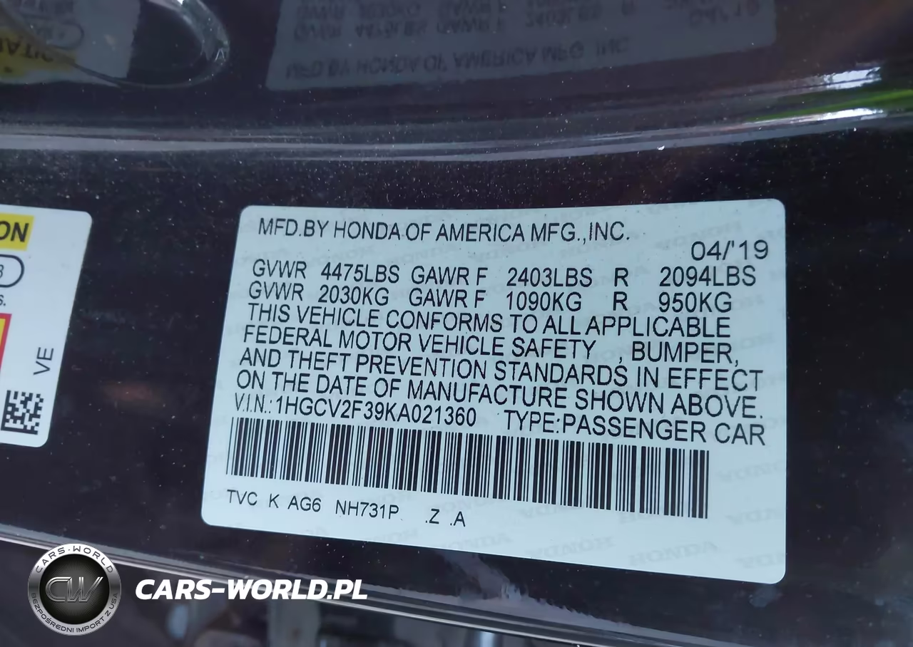 2019 Honda Accord Sport 2.0T VIN:1HGCV2F39KA021360 - 9