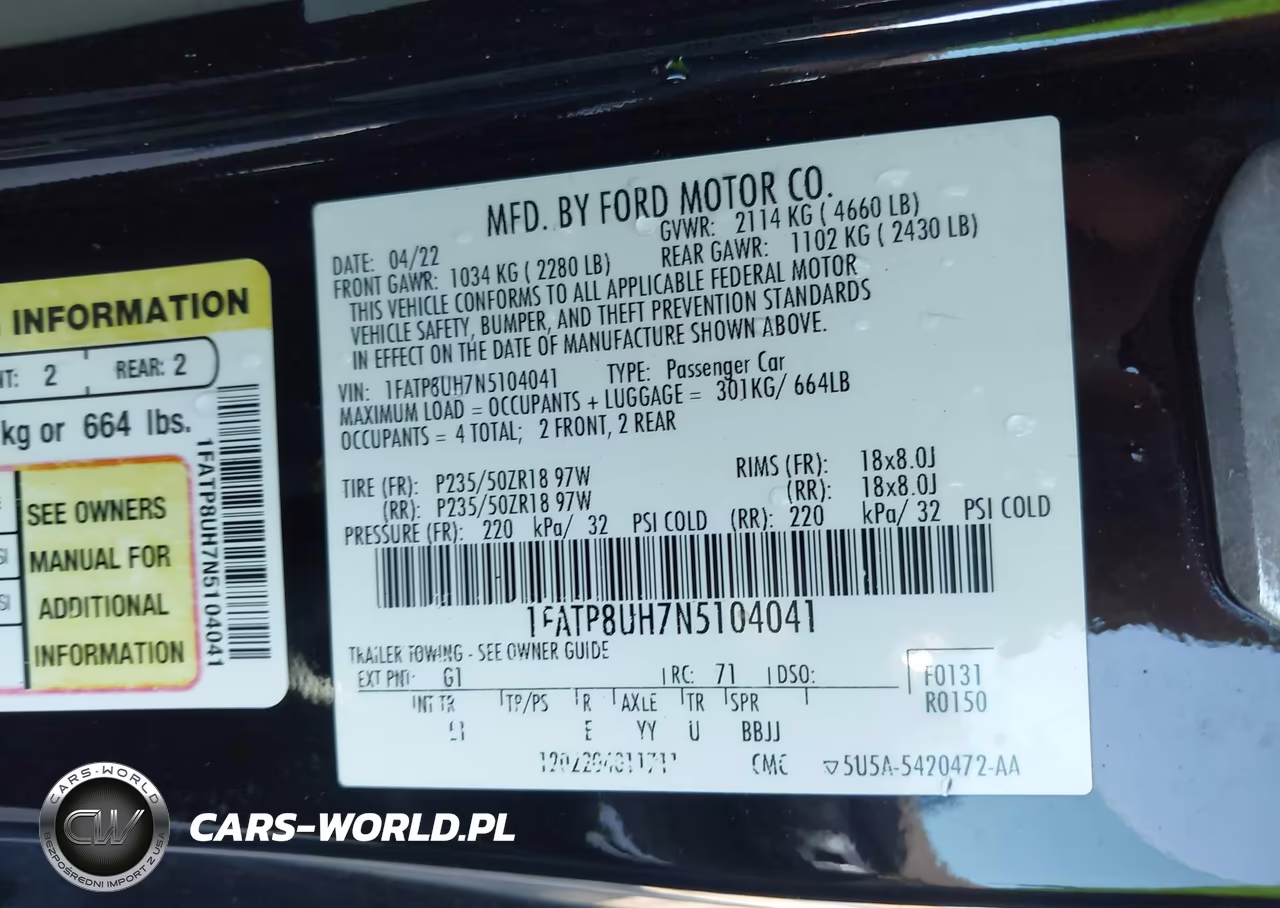 2022 Ford Mustang Ecoboost Premium VIN:1FATP8UH7N5104041 - 9